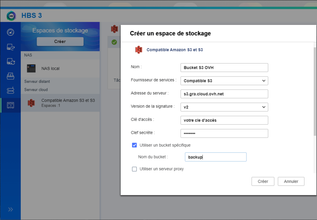 creation bucket S3 sauvegardes externalisées